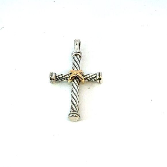 David Yurman 18k Gold & Sterling Silver Cross Pendant Estate DY633 - Picture 1 of 5